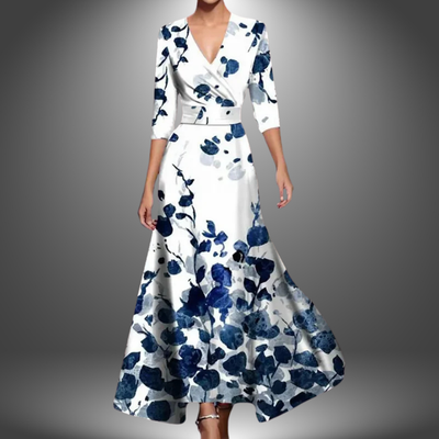 Zora - Elegancka Sukienka Maxi Boho z Dekoltem w Serek i Półrękawami