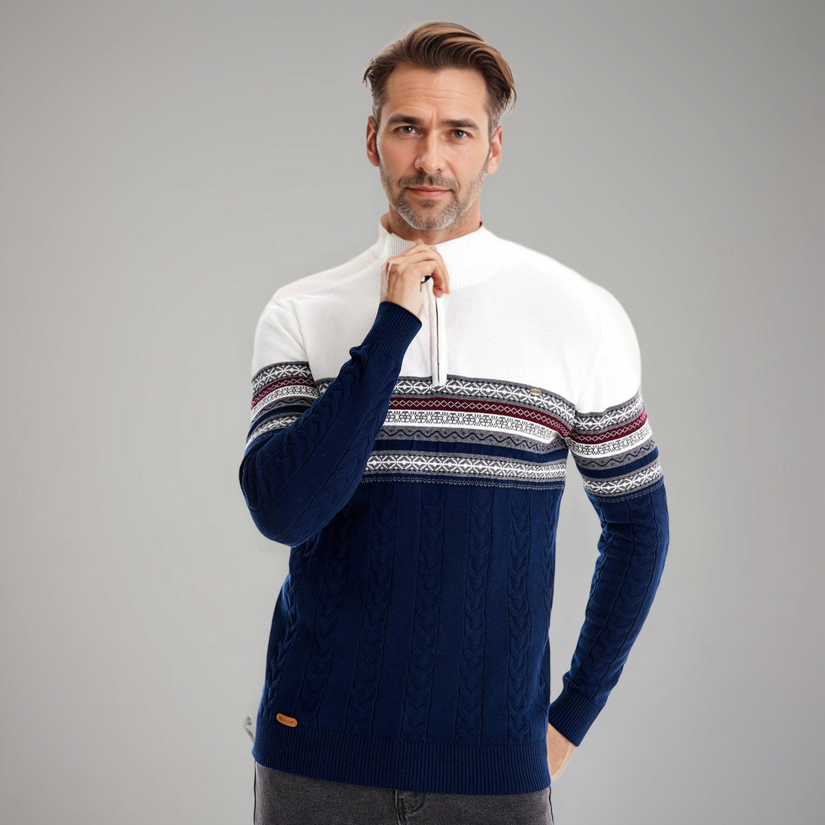 Henry™ - Elegancki sweter Fair Isle z pół-zamkiem